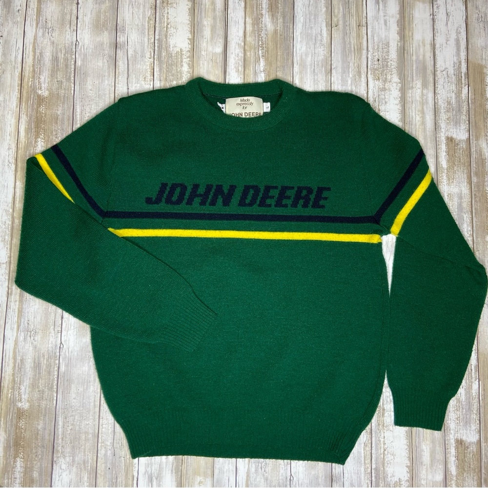 Vintage John Deere Sweater Green Stripe Women L Men S Made In USA Acrylic